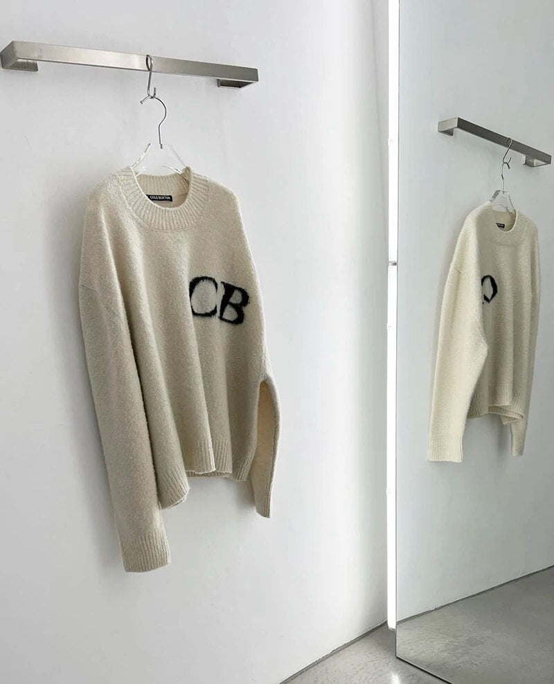 Letter Jacquard Logo Oversize Sweatshirts Men Women High Quality O-Neck Cole Buxton Knit Sweater