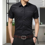 Summer New Men's Shirt Brand Luxury Men Cotton Short Sleeves Dress Shirt Turn-down Collar Cardigan Shirt Men Clothes