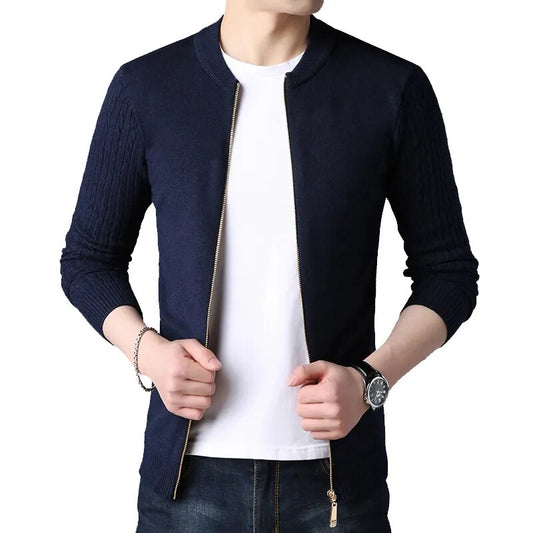BROWON 2023 Cardigan Autumn Winter Knitted Cardigan for Men Sweater  Slim Fit Sweaters Men Coat Pure Color Jacket Cardigan