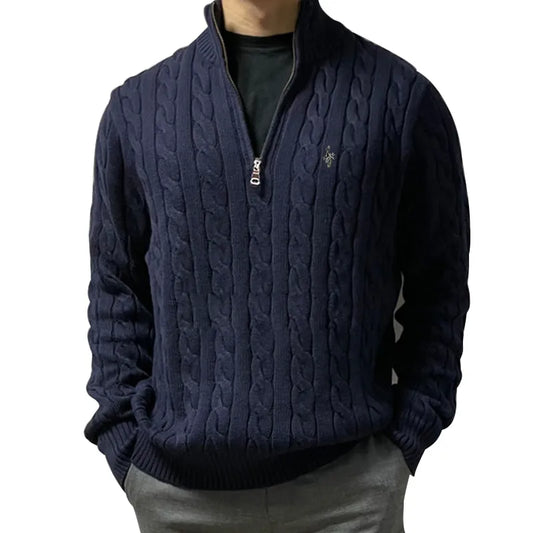 Brand Pullover Sweaters Mens Warm Knitted Sweater Solid Fashion Turtleneck Sweaters Half Zip 100% Cotton Winter Coat Casual 8509