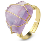 Retro Wire-Wrapping Natural Crystal Gold-Plated Cuff Ring