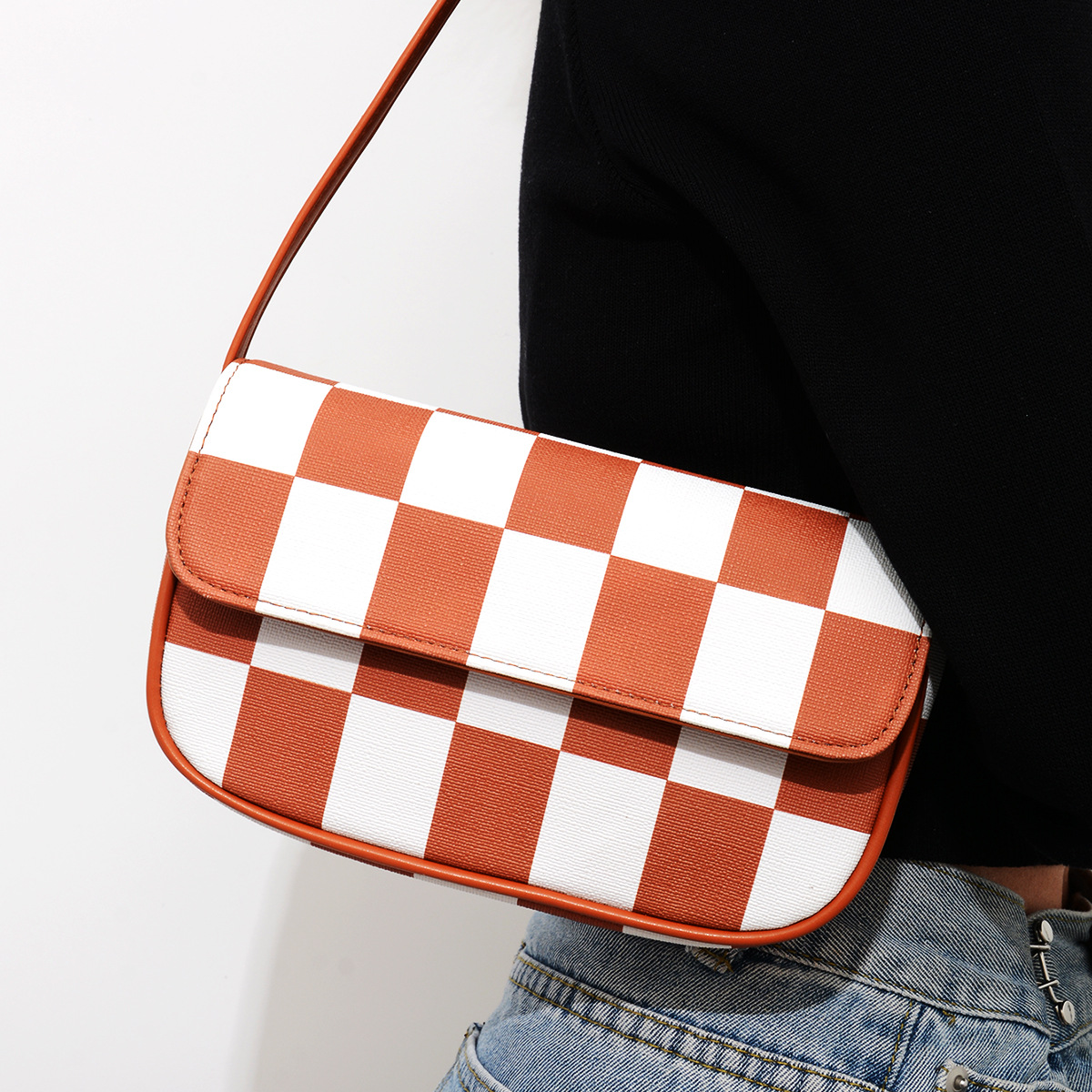 Retro Plaid Square Baguette Bag