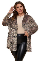 Leopard Print Open Front Plus Size Cardigan