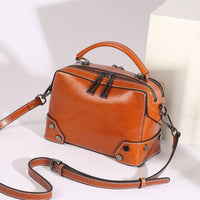 Solid Oil Wax Double Zippers Shoulder Bag