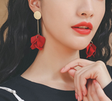 Women's Red  Flowers Long Earrings