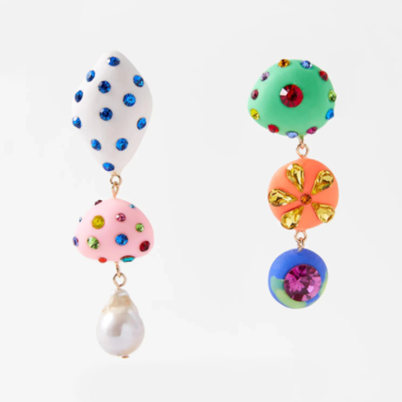 Women's Colored Glass Ball Long Rhinestone Earrings