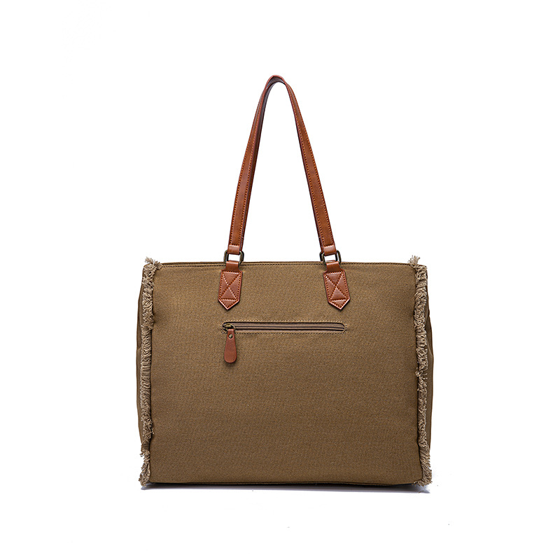 Retro Print Fringe Canvas Tote Bag Set