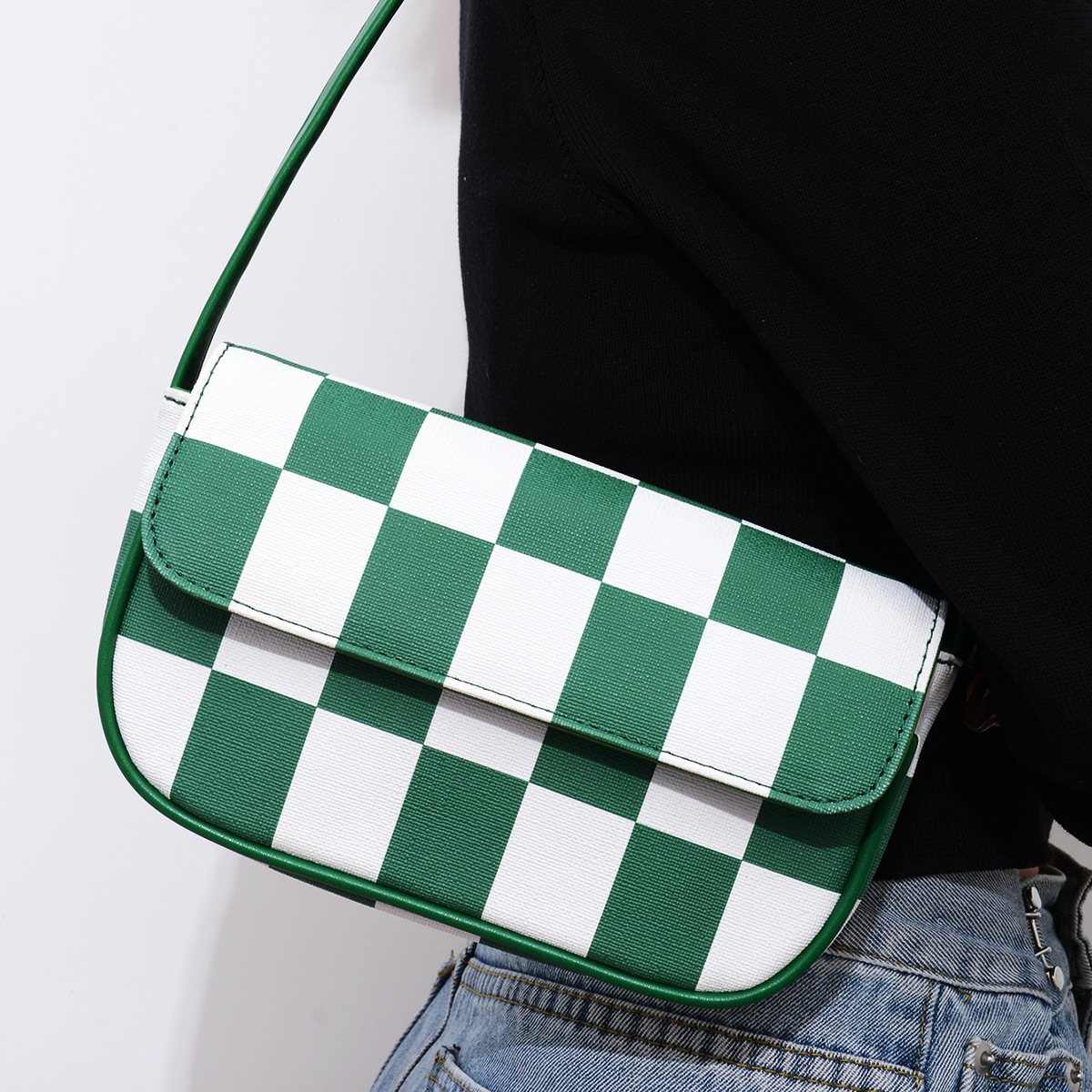 Retro Plaid Square Baguette Bag