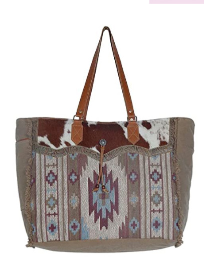 Retro Print Fringe Canvas Tote Bag Set