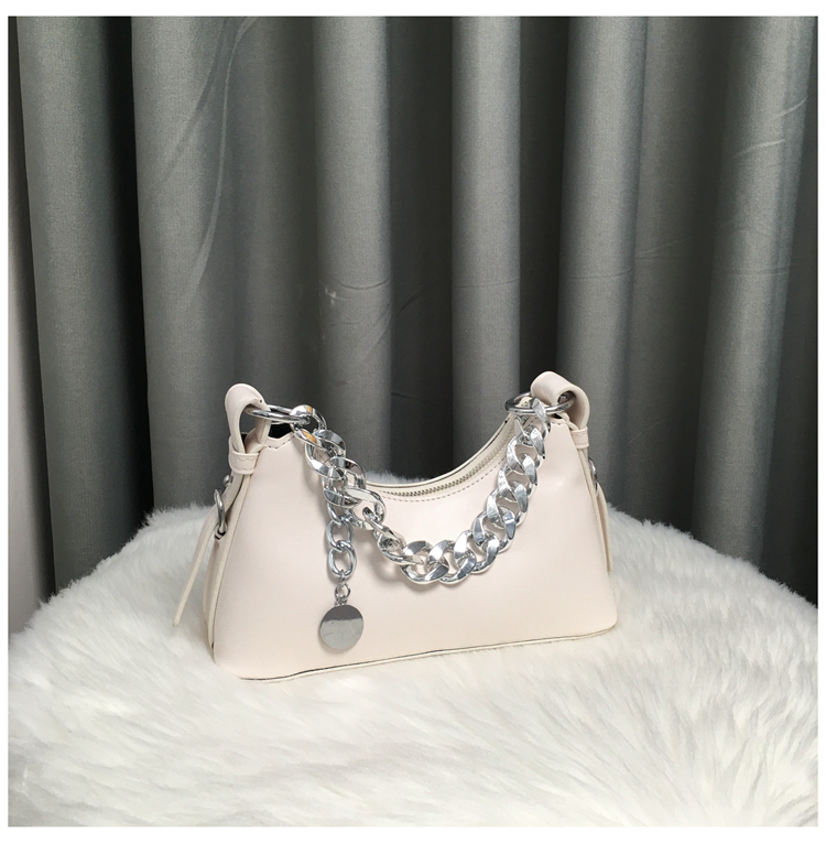 Women's Solid Color Chain Handle Baguette Bags