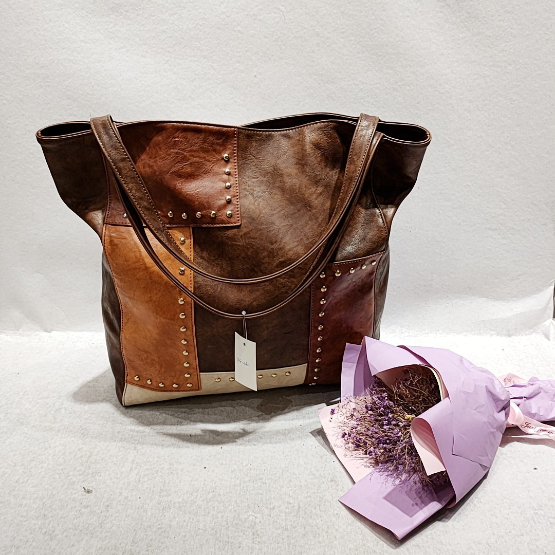 Retro Rivets Patchwork Tote Bag