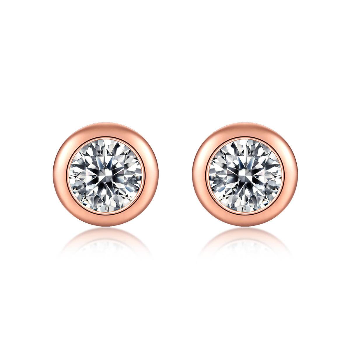 Round-Shaped Silver/Rose Gold Moissanite Stud Earrings
