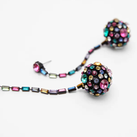 Women's Colored Glass Ball Long Rhinestone Earrings