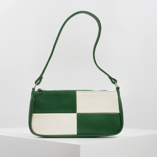 Retro Plaid Color Block Baguette Bag