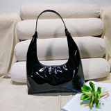 Retro Patent Leather Baguette Bag