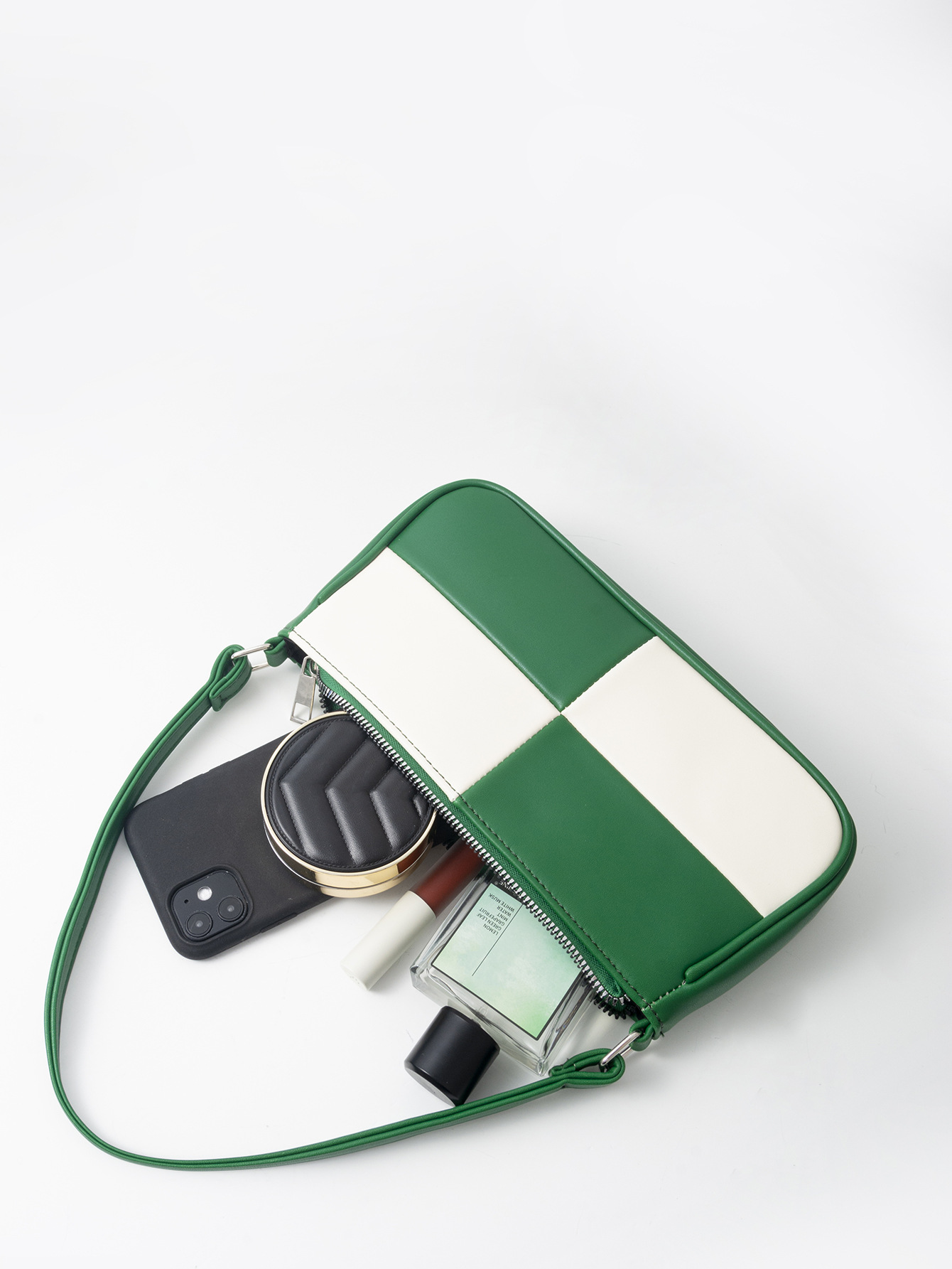 Retro Plaid Color Block Baguette Bag