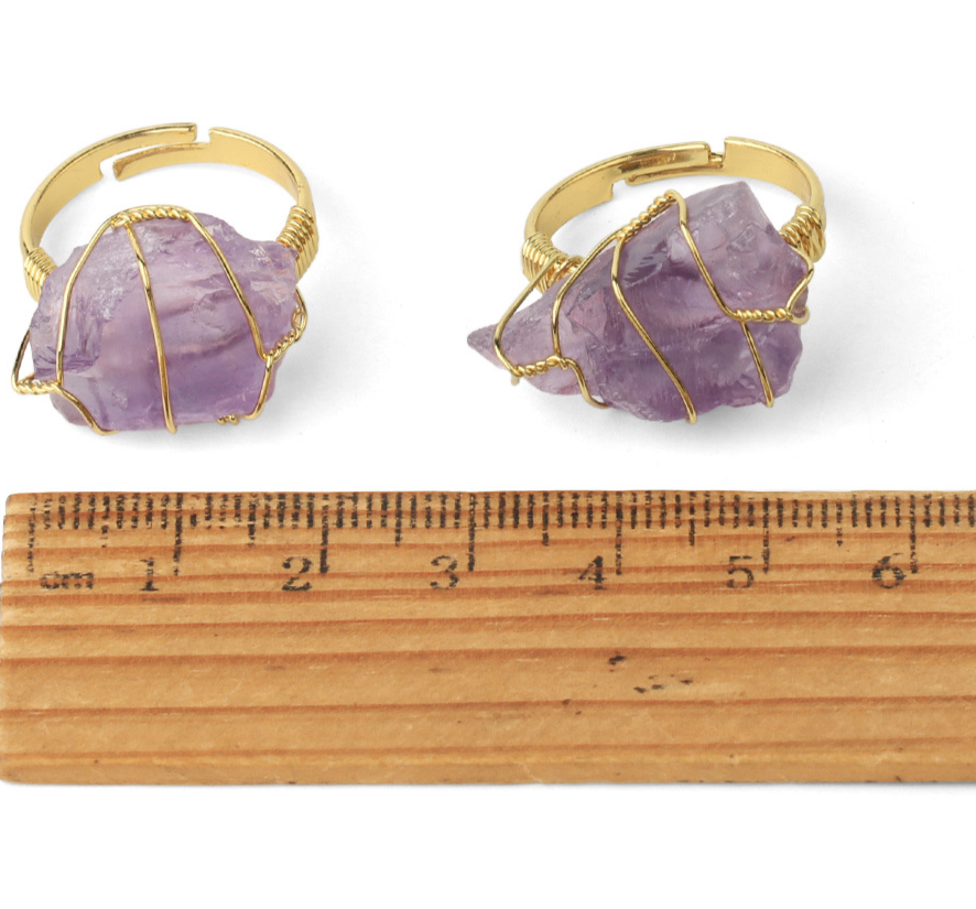 Retro Wire-Wrapping Natural Crystal Gold-Plated Cuff Ring