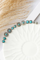 Silver Alloy Florets Turquoise Earrings Set