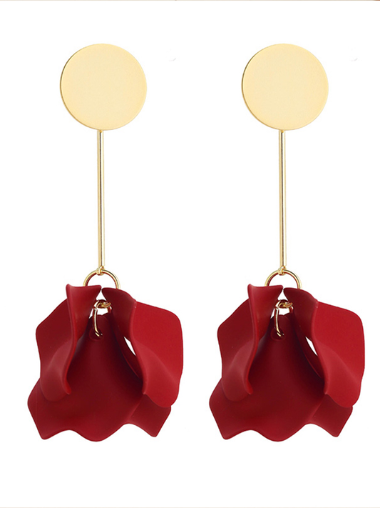 Women's Red  Flowers Long Earrings