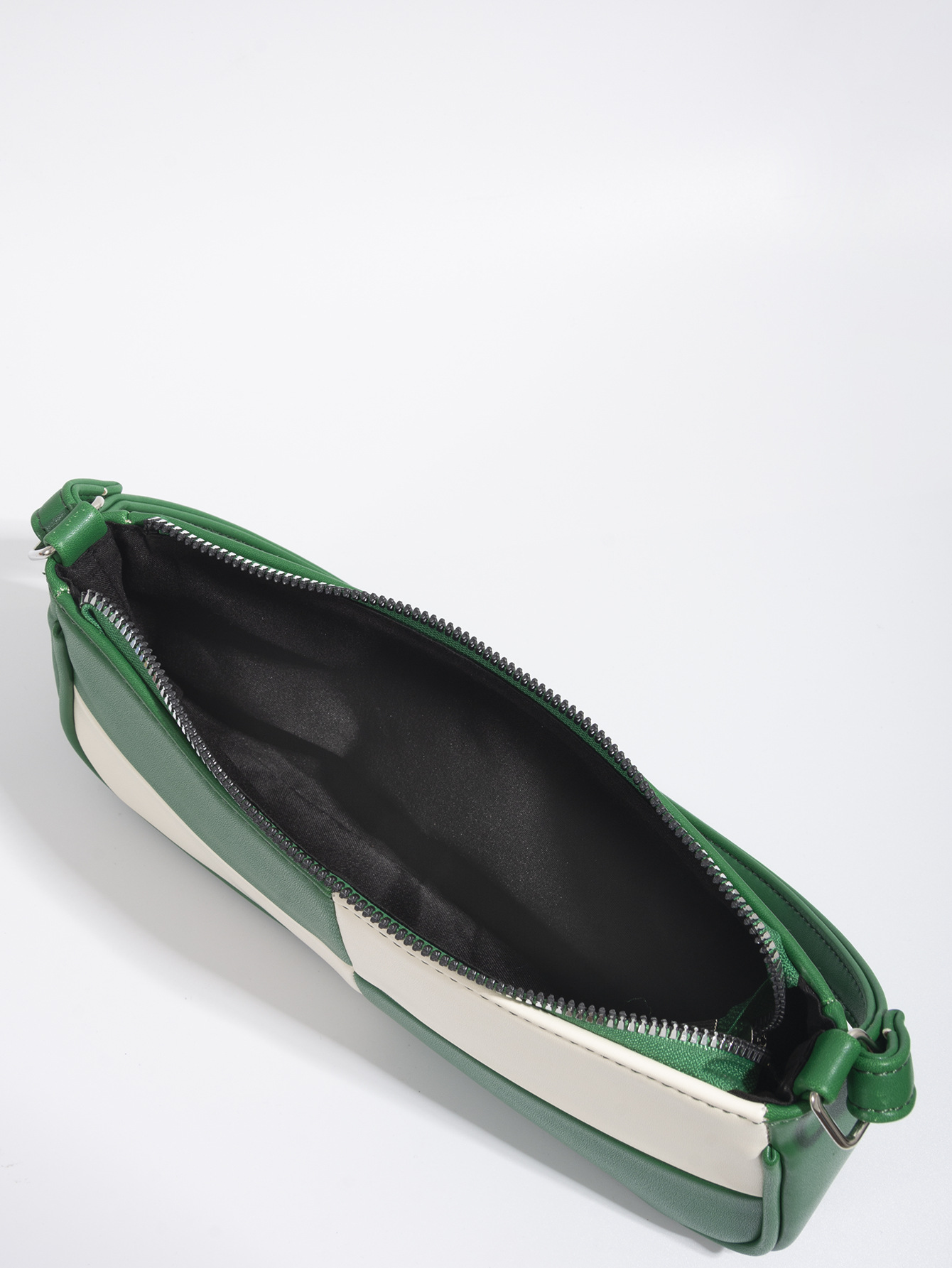Retro Plaid Color Block Baguette Bag