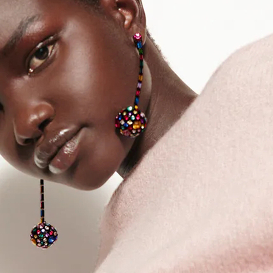 Women's Colored Glass Ball Long Rhinestone Earrings