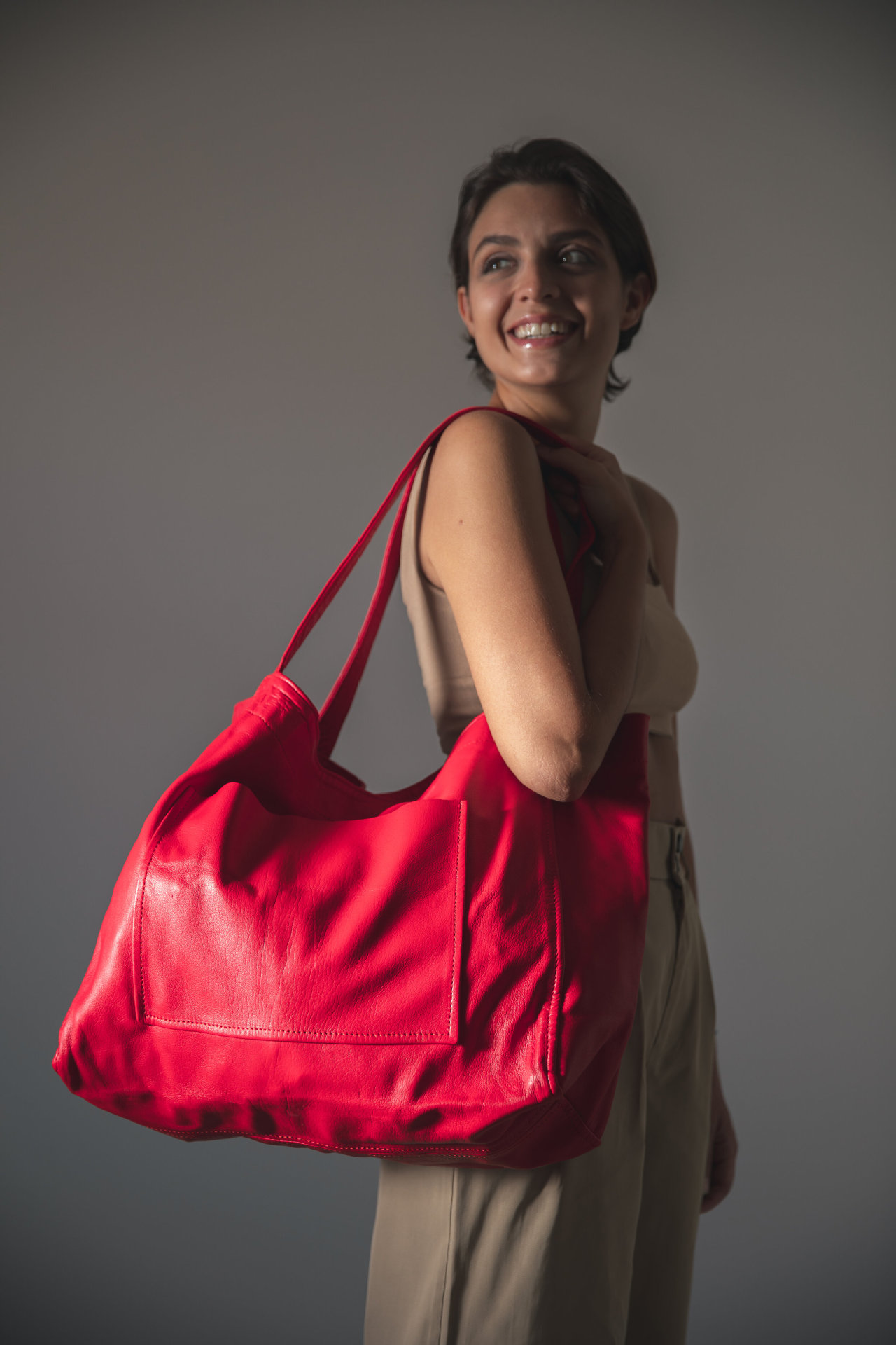 Women's Fashionable Horizontal Square Pockets Tote Bag