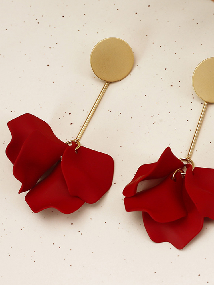 Women's Red  Flowers Long Earrings