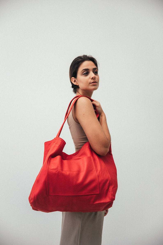 Women's Fashionable Horizontal Square Pockets Tote Bag