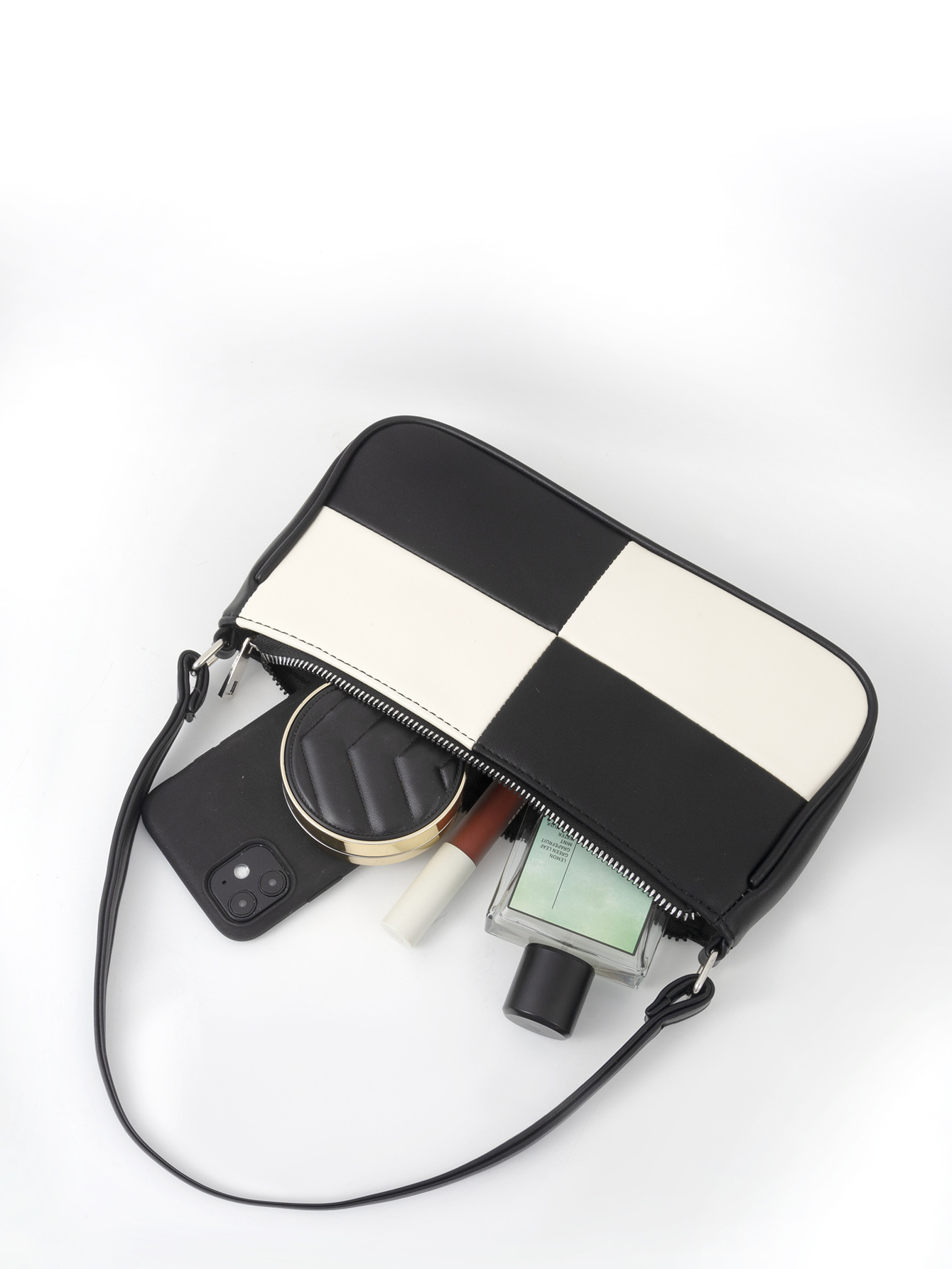 Retro Plaid Color Block Baguette Bag