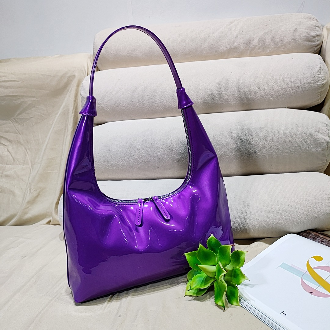 Retro Patent Leather Baguette Bag