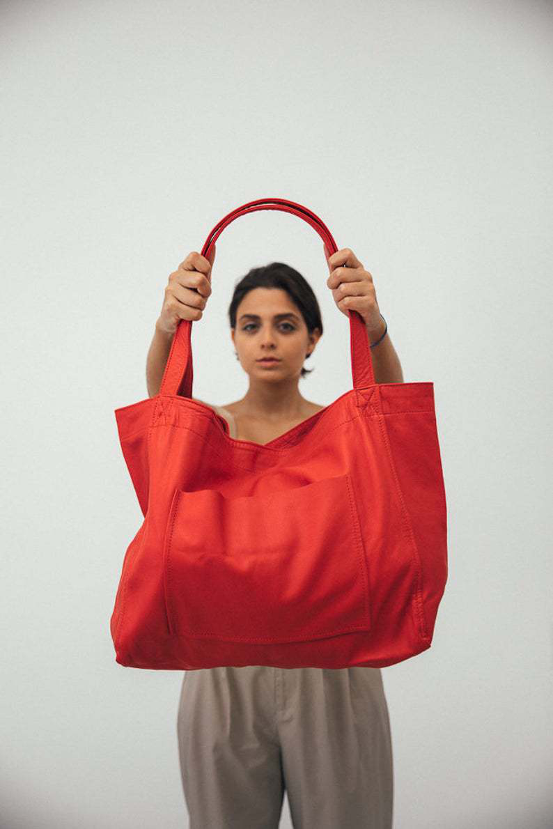Women's Fashionable Horizontal Square Pockets Tote Bag