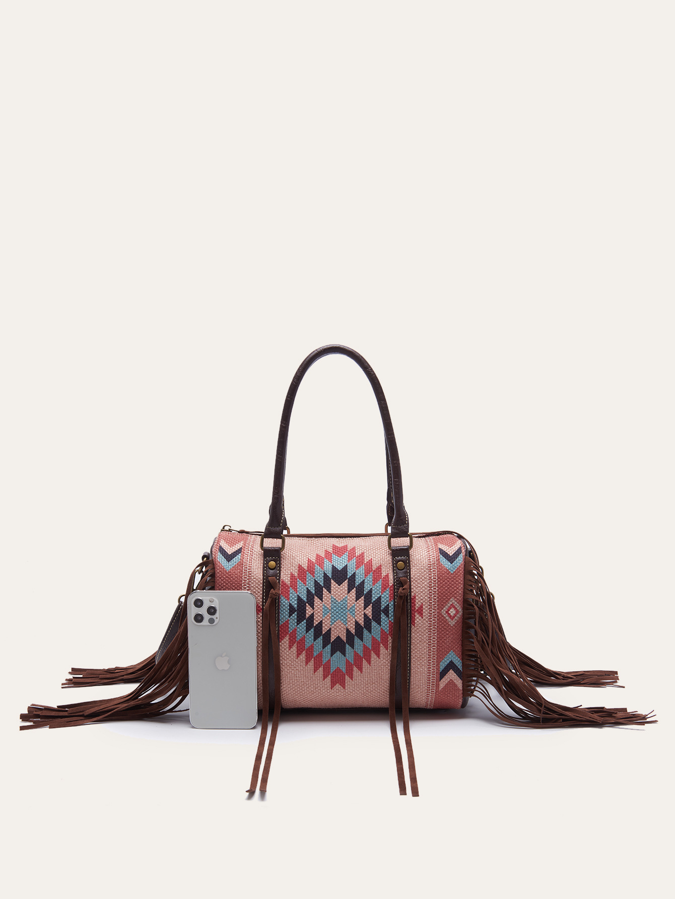 Retro Linen Cotton Fringe Print Crossbody Bag