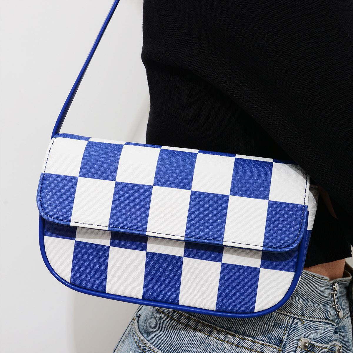 Retro Plaid Square Baguette Bag