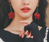 Women's Red  Flowers Long Earrings