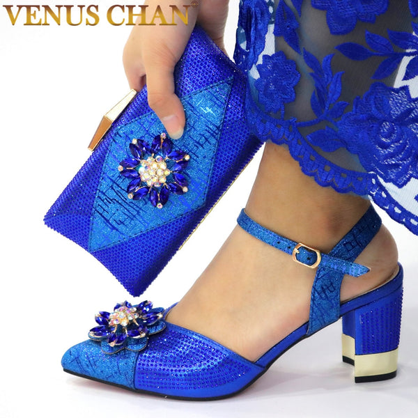 Italian Shoes and Bags to Match Shoes with Bag Set Decorated with Rhinestone Nigerian Women Wedding Shoes Set Wedding Party Bag