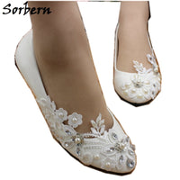 Sorbern Asymmetric Crystal Wedding Shoes Lace Appliques White Bridal Shoes Flat Heels Trendy Heels Closed Toe Heels Flats Shoes