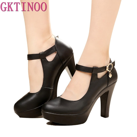 GKTINOO Quality Women's Leather Shoes With Heels 2023 Platform Mary Jane Shoes Women Pumps OL Office Work Shoes Woman High Heels