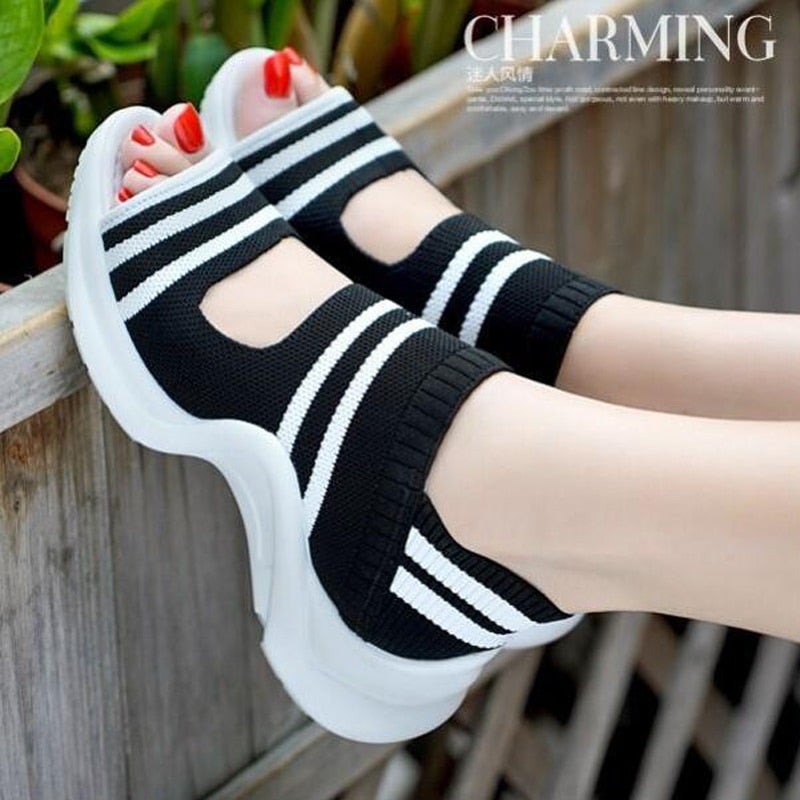 Women sandals 2022 summer shoes woman knitting breathable sandals wedges platform sandals lady comfortable shoes