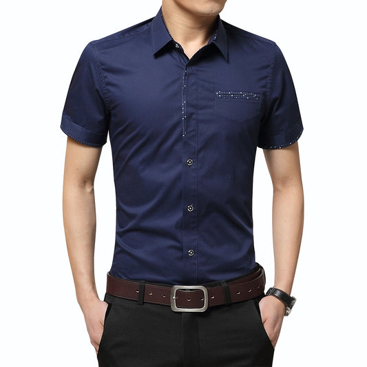 Summer New Men's Shirt Brand Luxury Men Cotton Short Sleeves Dress Shirt Turn-down Collar Cardigan Shirt Men Clothes