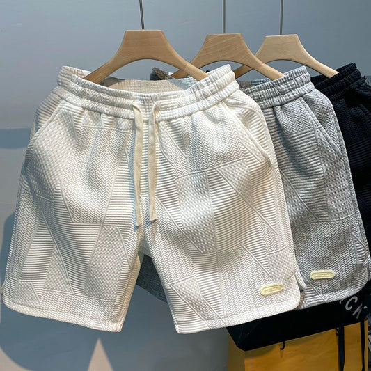 Summer Running Shorts Men Casual Jogging Sport Short Pants Wave Pattern Solid Color Drawstring Loose Dry Gym Sports Shorts