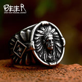 BEIER Chief Stainless Steel USA Indiana Motorcycle Rider Fashion Men's Skull Ring BR8-231 US Size 7-13