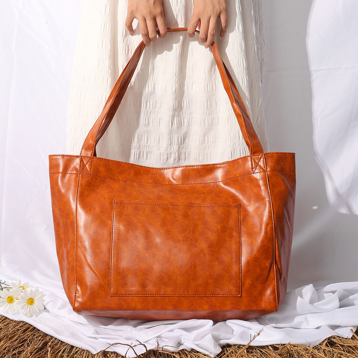 Women's Retro Horizontal Square Pockets Tote Bag