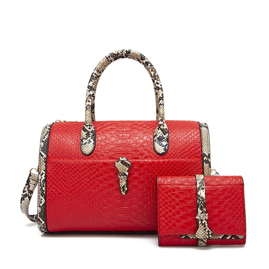 Retro Snakeskin Print Barrel Bag Set