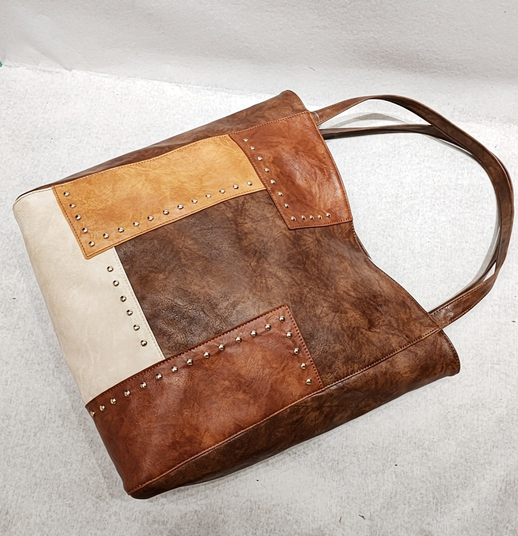 Retro Rivets Patchwork Tote Bag
