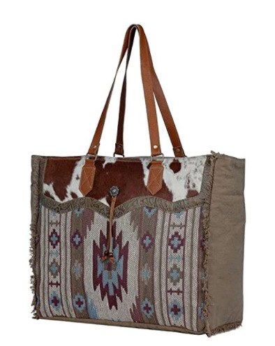 Retro Print Fringe Canvas Tote Bag Set