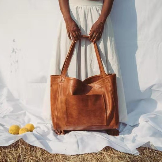 Women's Retro Horizontal Square Pockets Tote Bag