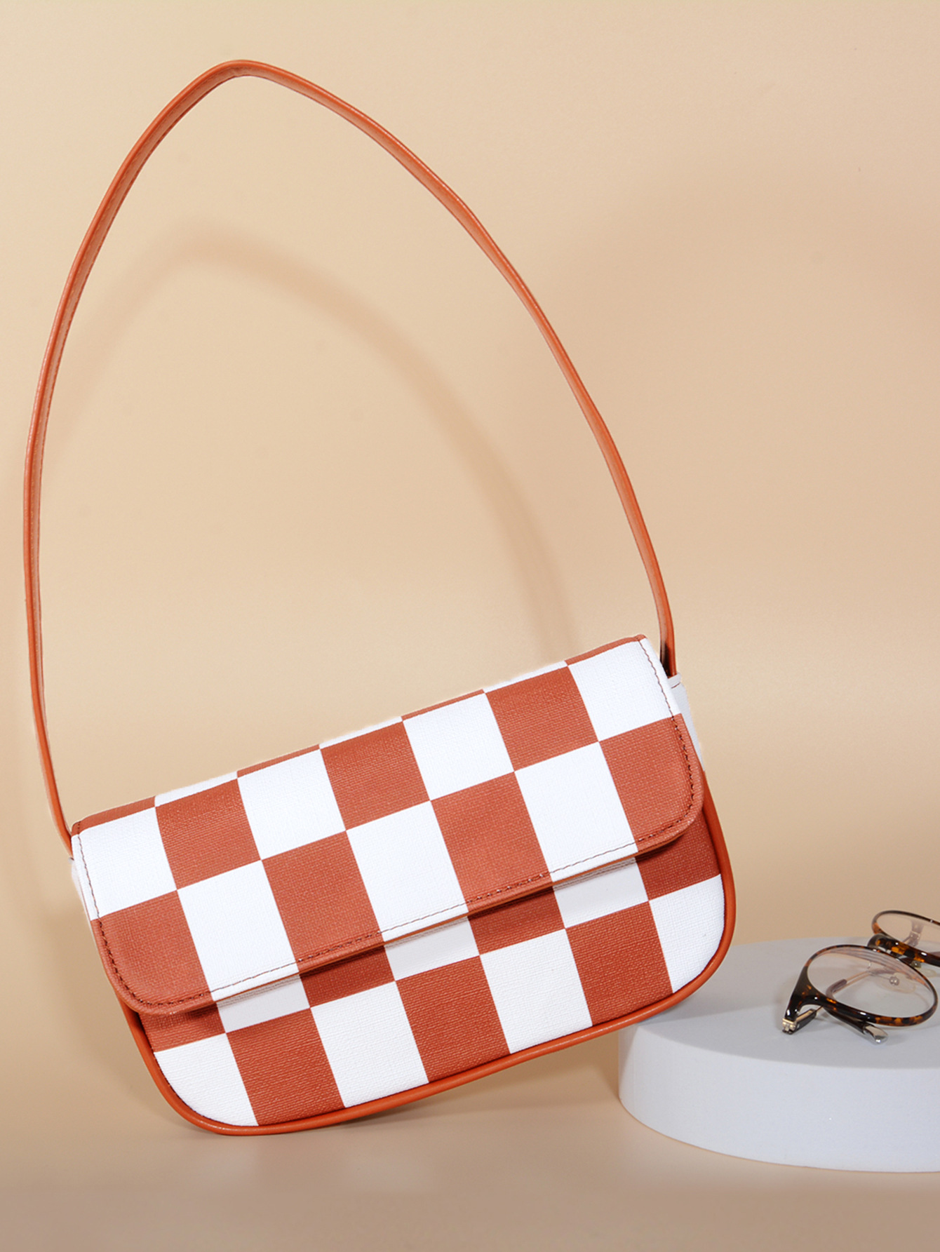 Retro Plaid Square Baguette Bag