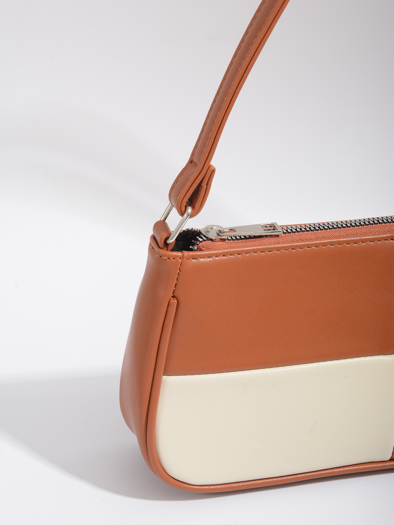 Retro Plaid Color Block Baguette Bag