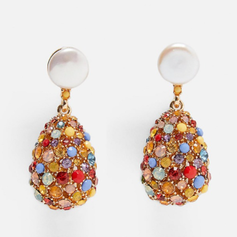 Women's Colored Glass Ball Long Rhinestone Earrings