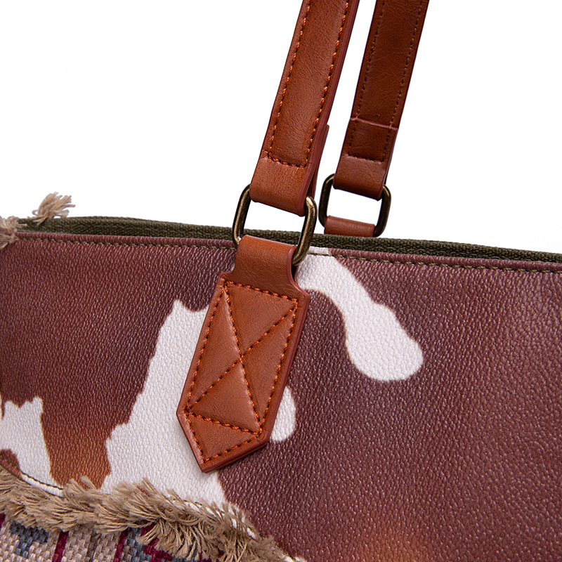 Retro Print Fringe Canvas Tote Bag Set